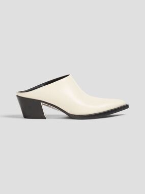 3.1 Phillip Lim Cream 100% Cow Leather Slip-On Mule with Black Block Heel Sz 38